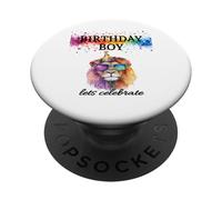 Birthday Boy Celebre Cool Lion con gafas de sol y sombrero PopSockets PopGrip Adhesivo