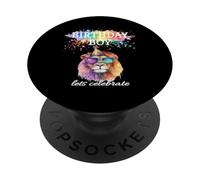 Birthday Boy Celebre Cool Lion con gafas de sol y sombrero PopSockets PopGrip Adhesivo