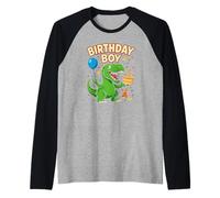 Birthday Boy Dinosaur Cute T Rex Party Design Camiseta Manga Raglan