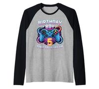 Birthday Boy Time To Level Up Gamer Video Game 5 Años Camiseta Manga Raglan
