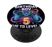 Birthday Boy Time To Level Up Gamer Video Game 5 Años PopSockets PopGrip Adhesivo