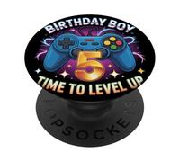 Birthday Boy Time To Level Up Gamer Video Game 5 Años PopSockets PopGrip Adhesivo