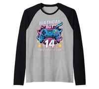 Birthday Boy Time To Level Up Gamer Videojuego 14 Años Camiseta Manga Raglan