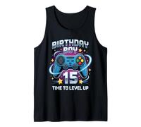 Birthday Boy Time To Level Up Gamer Videojuego 15 Años Camiseta sin Mangas