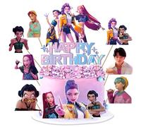 Birthday cake decoration k pop- Set 11 piezas adornos cumpleaños de-mon hunters con 1 topper “Happy birthday” y 10 toppers para cupcakes, decoración de tartas infantil para fiesta y pastel decoración