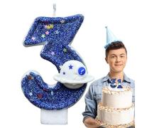 Birthday Candles Number Candles Age Year for Cakes, Blue Space Planet Number Candle for Birthday, Wedding, Graduation Parties, Numbers 0 9 Candle Cake Topper