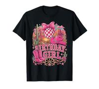 Birthday Cowgirl Western Boots Coquette Bow Birthday Girl Camiseta