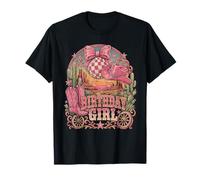 Birthday Cowgirl Western Boots Coquette Bow Birthday Girl Camiseta