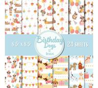 Birthday Dogs Scrapbook Paper Pad - 8.5 x 8.5 in - 24 Double-Sided Patterned Sheets - Decorative Craft Paper for Card Making, Journaling, Planners, Origami, Decoupage, and Scrapbooking