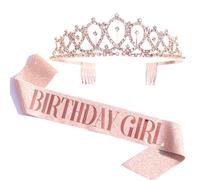 Birthday Girl Sash & Rhinestone Tiara Kit - Rose Gold Birthday Gifts Glitter Birthday Sash Birthday Party Favors
