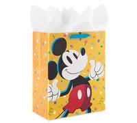 Birthday Hallmark - Bolsa de regalo grande de Disney, 13 pulgadas, con papel de seda (Mickey Mouse, amarillo), niños, adultos, fanáticos