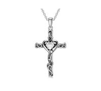 Birthstone Cross Necklace 925 Sterling Silver Heart Pendant for Women I Love You Jewelry Anniversary Gift for Her