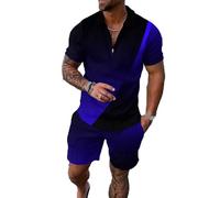 BIRW Conjunto corto de 2 piezas para hombre, camisa polo, conjunto casual de verano de manga corta y pantalones cortos para hombre, Negro Azul Mixto, Small