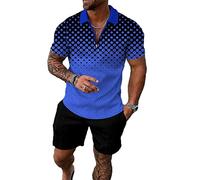 BIRW Conjunto corto de 2 piezas para hombre, polo, a la moda, de verano, casual, manga corta y pantalones cortos para hombre, Azul Negro Dot Mixto, Large