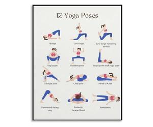 BIRXPMOS Essential Yoga Poses Poster 12 Yoga Poses Wall-Art for Yoga Studio and Hotel Style(Framed,12x18inch(30x45cm))