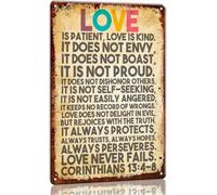 BIRXPMOS Metal Tin Sign Love Is Patient Love Is Kind 1 Corinthians 13 4 8 Wedding Gift Wall-Art 8 X 12 in