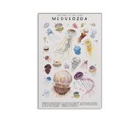 BIRXPMOS Vintage Jellyfish Marine Life Educational Chart Ocean Biology Science Art Canvas Print Wall Art for Coastal Home Decor(Framed,08x12inch(20x30cm))