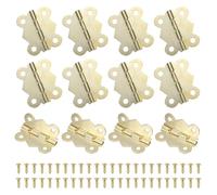 Bisagra plana, 12 bisagras pequeñas de 90 grados for caja madera, plegables 3 cm largo con tornillos for puertas gabinete y cajón(Gold,1.5")