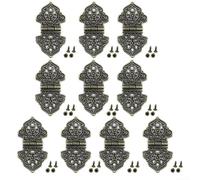 Bisagras decorativas vintage para puerta, paquete de 10 unidades, 53 x 28 mm, accesorios de aleación de zinc de bronce antiguo para caja de madera, muebles, armario, baúl con tornillos (bronce antiguo