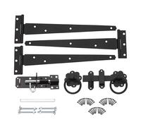 Bisagras en T de epoxi negro de 10 a 250 mm (3) con pestillo de anillo liso y perno Brenton, kit de montaje para puerta de jardín para puertas de cobertizos de madera, puerta de entrada y puerta de