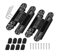 Bisagras ocultas para puerta, paquete de 2 bisagras cruzadas de aleación de zinc, bisagras invisibles ajustables de 180 grados para puerta de madera plegable (negro)