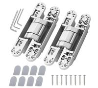 Bisagras ocultas para puerta, paquete de 2 bisagras cruzadas de aleación de zinc, bisagras invisibles ajustables de 180 grados para puerta plegable de madera (plateado)