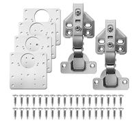 Bisagras para armarios de cocina, 2 unidades (1,5 mm) con placa de reparación, cierre suave hidráulico, distancia de perforación de 45 mm, para armario de cocina, armario