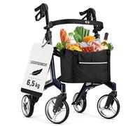 Bischoff & Bischoff Alevo - Andador plegable de aluminio, 58,5 cm, ligero, para interior y exterior, con asiento estable y bolsa extraíble, color azul