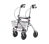Bischoff & Bischoff Senio Andador plegable - Andador estándar con ruedas grandes para interior y exterior, altura ajustable, incluye cesta, bandeja y soporte para bastones