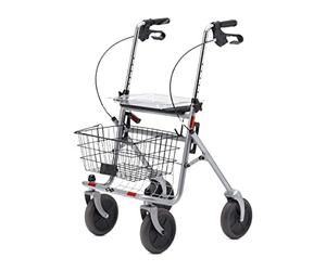 Bischoff & Bischoff Senio Andador plegable - Andador estándar con ruedas grandes para interior y exterior, altura ajustable, incluye cesta, bandeja y soporte para bastones