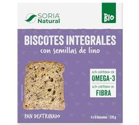 Biscotes Integrales con Semillas de Lino - Pan Dextrinado con Aceite de Oliva Virgen Extra - Rico en Fibra y Acidos Grasos Omega-3 Sin Azucares Anadidos - 4 Paquetes 270 g - Soria Natural