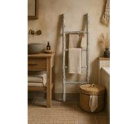 Biscottini Escalera toallero baño 128 x 32 x 3 - Escalera decorativa de madera - Escalera de madera para colgar toallas - Escalera toallero - Escalera toallero de pared de metal, bambú