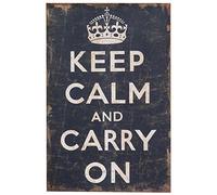 Biscottini - Impresión 'Keep Calm And Carry On' sobre lienzo - 60 x 2 x 90 cm - yute en bruto antiguo - Impresión - Lienzo - Crudo envejecido