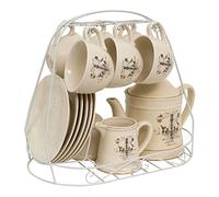 Biscottini Juego de Desayuno, 15 Unidades, Porcelana, Juego de Tazas de té con diseño de araña, Soporte para Tazas de café, Juego de 6 platillos, Soporte para Tazas de café Que Ahorra Espacio