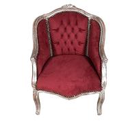 Biscottini salón y Silla 82x55x60 cm Dormitorio con Acabado Plateado | Sillón Rojo Terciopelo, Madera, 82x55x60
