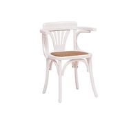 Biscottini Silla con reposabrazos 76 x 42 x 43 cm | Sillas de Cocina de Madera de | Sillas de Comedor de Madera con Acabado Blanco Envejecido | Silla de Cocina con Asiento de ratán