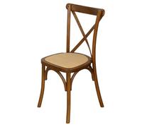 Biscottini Silla de madera y ratán estilo bistró con respaldo en cruz - Sillas para cocina, comedor, bar y restaurante Thonet - Sillas de paja vintage - Silla apilable rústica Cross