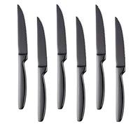 Bisda Juego de 6 Cuchillos de carne Negro serrado Steak Knives acero inoxidable sierra Cuchillo para Carne 22cm de largo cuchillos de mesa cuchillos de cocina lavavajillas seguro