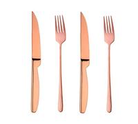 Bisda Juego de cubiertos de carne dentados de oro rosa, juego de cuchillos y tenedores para carne sirve para 2, tenedores de cena de acero inoxidable 18/10