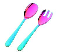 BISDARUN Cubiertos para servir ensalada de acero inoxidable, 30,8 cm, arco iris, cuchara y tenedores de ensalada, aptos para lavavajillas y pulido de espejo
