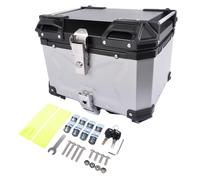 Bisenya 45L Baúl de Aluminio Impermeable para Moto, Maleta para Almacenamiento de Casco, Caja con Cerradura de Seguridad, Caja Superior de Motocicleta (Plata)