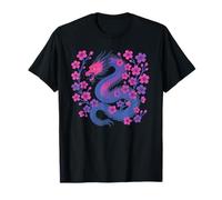 Bisexual Japanese Dragon Bi Pride Flag Colors Floral Camiseta