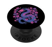 Bisexual Japanese Dragon Bi Pride Flag Colors Floral PopSockets PopGrip Adhesivo
