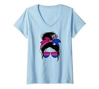 Bisexual Messy Bun Bi Sexual De Las Mujeres Bisexuales Camiseta Cuello V