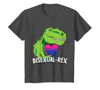 Bisexual-Rex LGBT-Q Pride Funny T-Rex Dinosaur Proud Bi Ally Camiseta, Niños, Jaspeado Oscuro, 6 años
