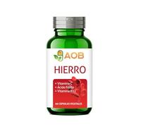 Bisglicinato de Hierro 29mg con Vitamina C, B12 y Ácido Fólico | 60 Cápsulas Veganas para Cansancio y Fatiga | Alta Absorción, suave con Estómago | Anemia, Energía y Vitalidad | Marca AOB