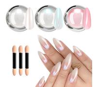 BISHENGYF Efecto Espejo UñAs - 3Pcs Aurora Iridiscente Polvos UñAs Efecto Perla, Rosa Polvo Cromado Para UñAs Kit de Polvo de Brillo de Sirena Perlado con Efecto Espejo Metálico, Decoración de Uñas