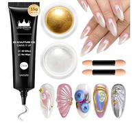 BISHENGYF Multifunktions 3d Gel Uñas: No Wipe 15g Gel 3d Uñas und 2Pcs Neonail Glassy Polvo Cromado Para Uñas,Metallic Gold Polvo Ppara Uñas,5D Molding Gel for Nails Decoration