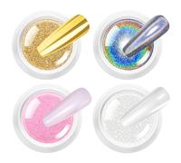 BISHENGYF Pearl Polvo de Uñas Cromado: Brillo de Uñas Súper Espejo, Polvo de Efecto Espejo Uñas Holo Metál para Esmalte Gel Aurora Iridiscente Perlado Polvo Cromo Dorado Salón Arte Uñas Decora DIY