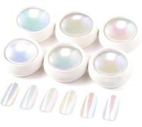 BISHENGYF polvo de uñas, 6 colores, blanco, cromo perla - Efecto espejo metálico Aurora, polvo cromado para uñas, transparente, pigmento de sirena, perla, brillo, tela para arte de uñas, decoración